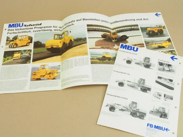 7 Prospekte MBU Walzen Grader Fertiger Baumaschinen + Anschreiben 1984