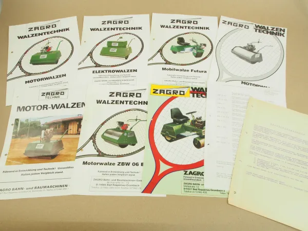 7 Prospekte Zagro Walzen Technik Motor- Mobil- Elektrowalzen + Preisliste 1985