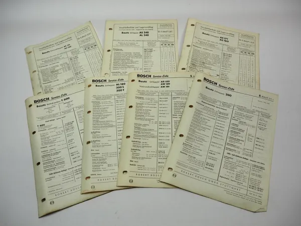 7x Bosch Service-Liste für Bautz 200 - AW 151 Schlepper T600 Mähdrescher 1951-62