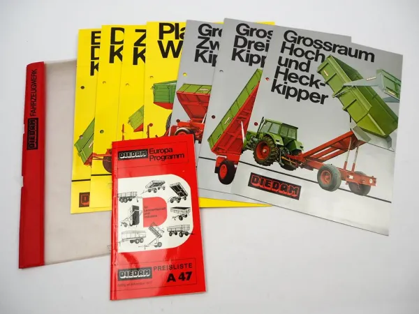 7x Orig. Prospekt Mappe Preisliste Diedam Kippanhänger Plattformwagen ca. 1977