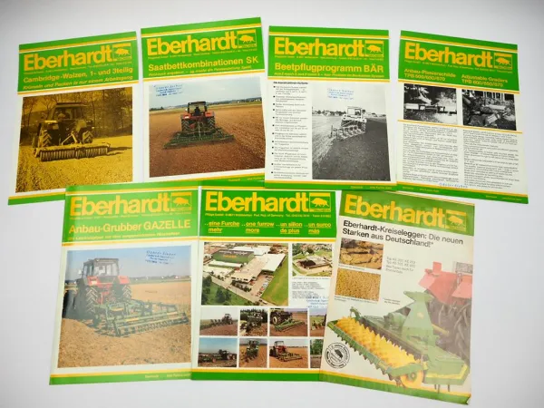 7x Original Prospekt Eberhardt Pflugfabrik Landtechnik Egge Pflug Grubber 1980er