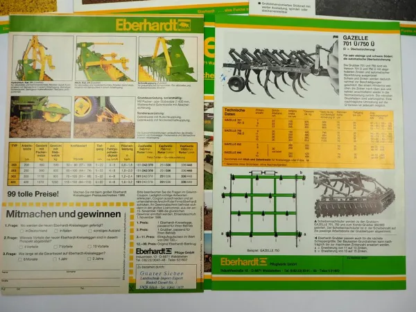 7x Original Prospekt Eberhardt Pflugfabrik Landtechnik Egge Pflug Grubber 1980er