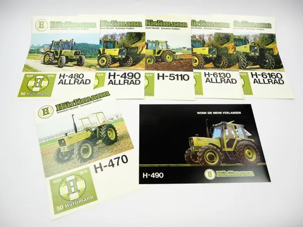 7x Original Prospekt Hürlimann H-470 480 490 4110 6130 6160 Traktor 1979/1981