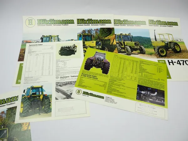 7x Original Prospekt Hürlimann H-470 480 490 4110 6130 6160 Traktor 1979/81