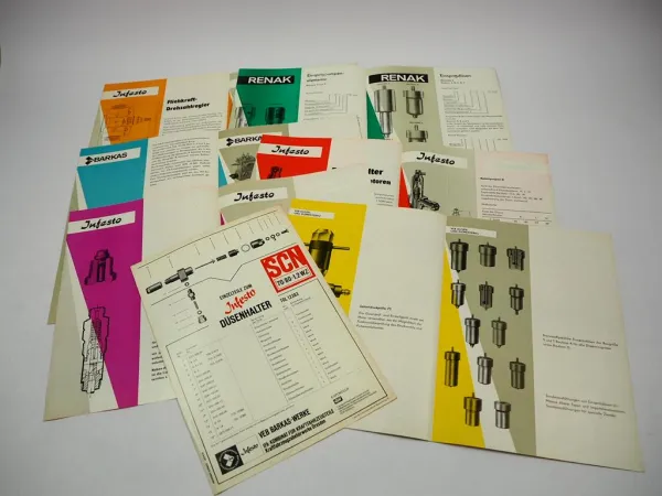 7x Original Prospekt IFA Barkas Infesto Renak Einspritzgeräte DDR ca. 1960er J.