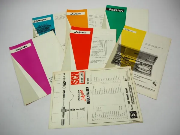 7x Original Prospekt IFA Barkas Infesto Renak Einspritzgeräte DDR ca. 1960er J.