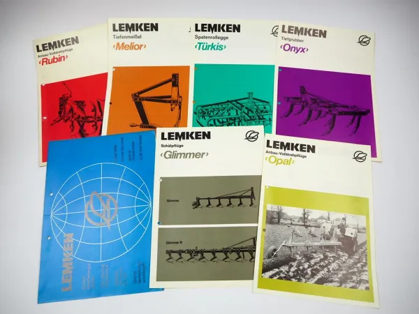 7x Original Prospekt Lemken Anbaugeräte für Schlepper ca. 1970er Jahre