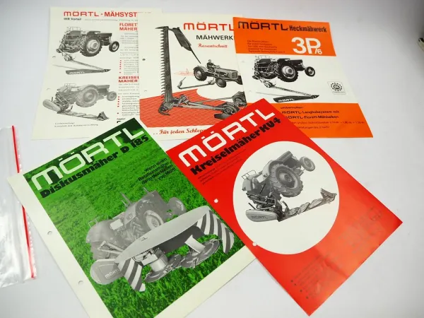 7x Original Prospekt Preisliste Mappe Mörtl Mähwerke Tankwagen ca. 1978