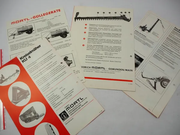 7x Original Prospekt Preisliste Mappe Mörtl Mähwerke Tankwagen ca. 1978