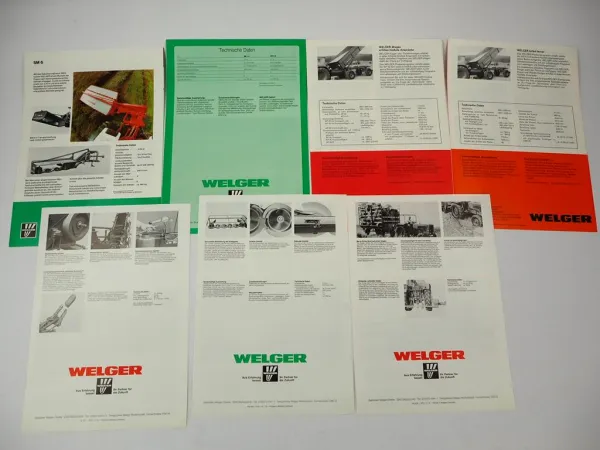 7x Original Prospekt Welger AP Pressen SM Mähwerk S P Ballenwerfer 1970/80er J.