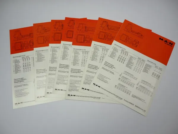 7x Prospekt MAN Nutzfahrzeuge 13.168 F FS FLS FK FL Frontlenker LKW 1970er Jahre