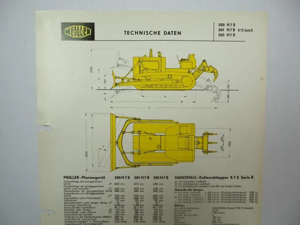7x Prospekt Meiller Planiergerät Frontlader für Hanomag Kettenschlepper K5 K7