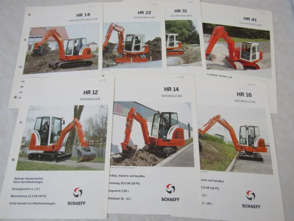 7x Prospekt Schaeff Bagger HR12 HR14 HR16 HR18 HR22 HR31HR41 1997-99