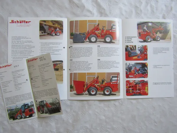 8 Prospekte Schäffer Lader 450 550 570 870 T TS TD 222 326 336 338 860 um 2001