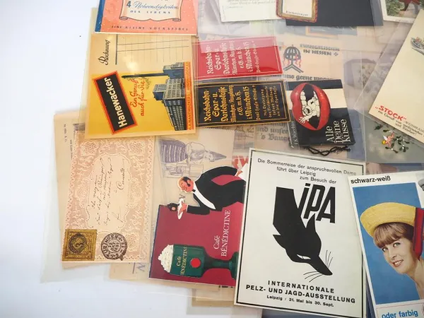 85 Stück Werbung Reklame Tüten Notizzettel Heftchen 1900 - 1950 Schuco Palma