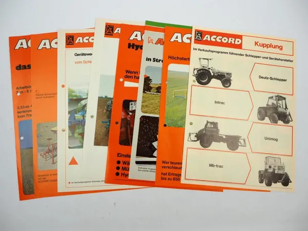 8x Original Prospekt Accord Landtechnik für Deutz Unimog MBtrac ca. 1981/82