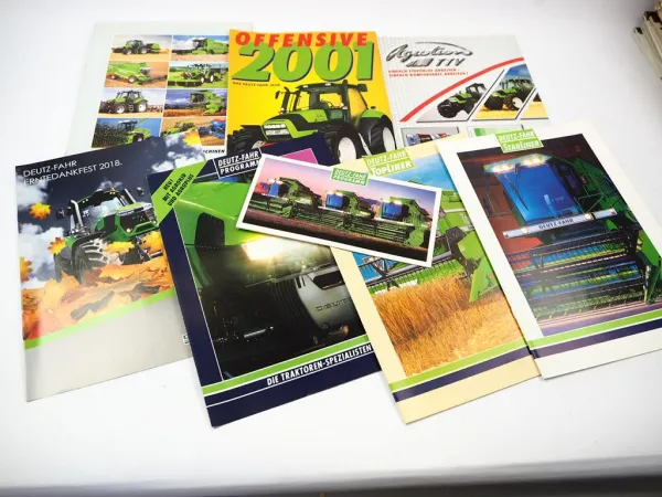 8x Original Prospekt Deutz Fahr Landmaschinen Mähdrescher Traktoren 1990er Jahre