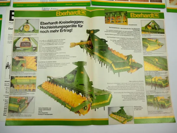 8x Original Prospekt Eberhardt Pflugfabrik Landtechnik Egge Pflug Grubber 1980er