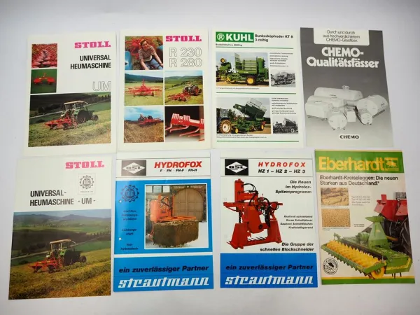 8x Original Prospekt Landtechnik 1970/80er Jahre Stoll Eberhardt Chemo BSL