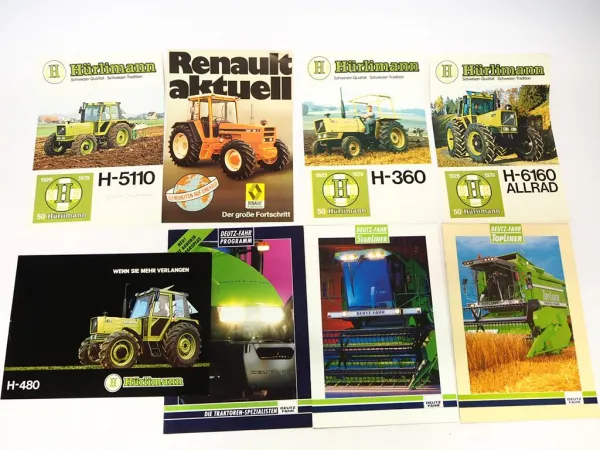 8x Original Prospekt Landtechnik 1980/90er Jahre Hürlimann Renault Deutz Fahr