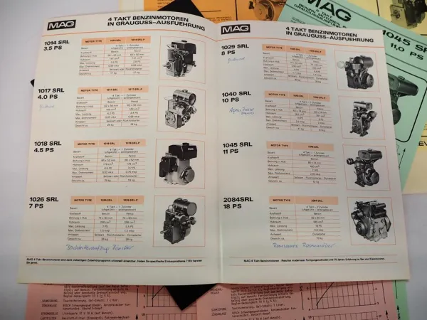 8x Original Prospekt MAG Motor für Landmaschinen Baumaschinen Sportfahrzeug Boot