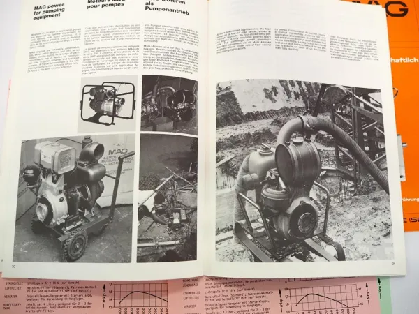 8x Original Prospekt MAG Motor für Landmaschinen Baumaschinen Sportfahrzeug Boot