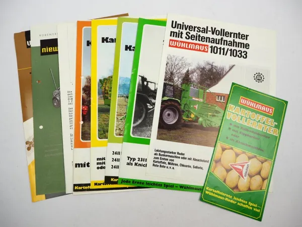 8x Original Prospekt Niewöhner Wühlmaus Erntemaschinen 1970/80er Jahre