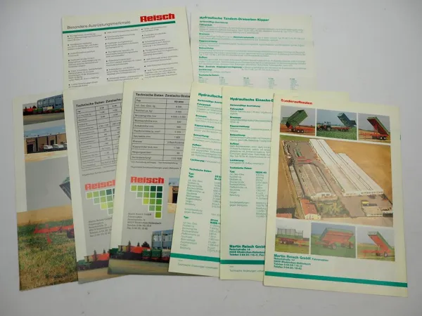 8x Original Prospekt Reisch Kippanhänger Dreiseitenkipper Stalldungstreuer 1993