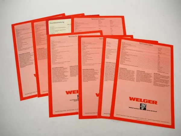 8x Original Prospekt Welger AP Aufsammelpressen RP Rollpressen 1970/80er Jahre