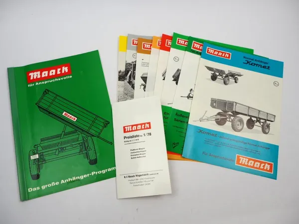 8x Prospekt Mappe Preisliste Maack Landtechnik Anhänger Kipper Tankwagen ca.1978