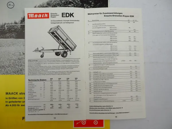 8x Prospekt Mappe Preisliste Maack Landtechnik Anhänger Kipper Tankwagen ca.1978