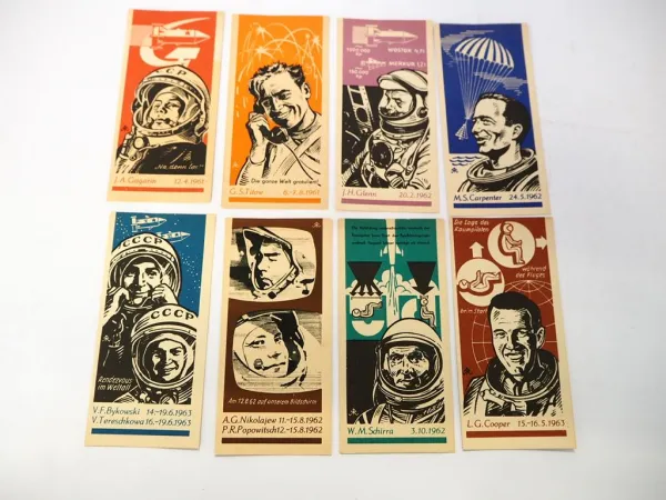 8x Werbung DDR Sparkasse Kosmonauten CCCP USA 1964/65 DEWAG Berlin