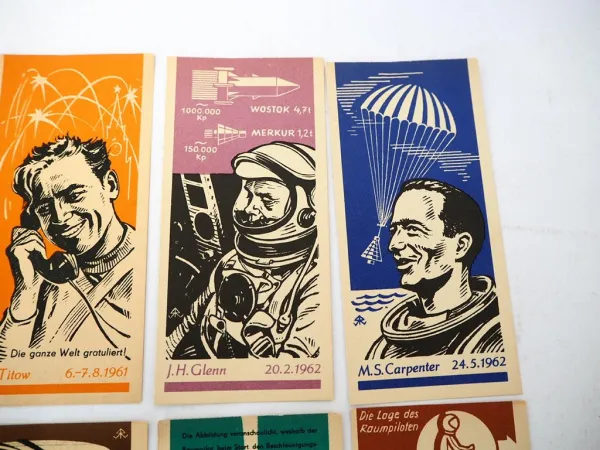 8x Werbung DDR Sparkasse Kosmonauten CCCP USA 1964/65 DEWAG Berlin