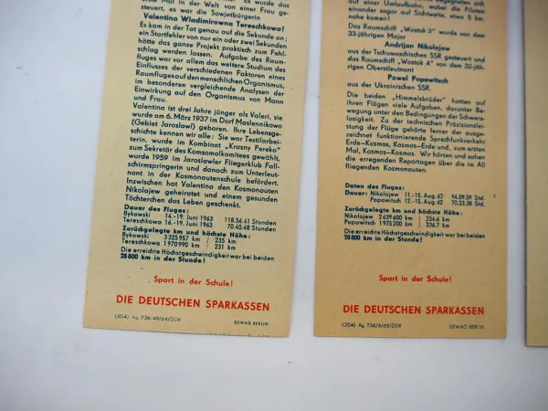 8x Werbung DDR Sparkasse Kosmonauten CCCP USA 1964/65 DEWAG Berlin