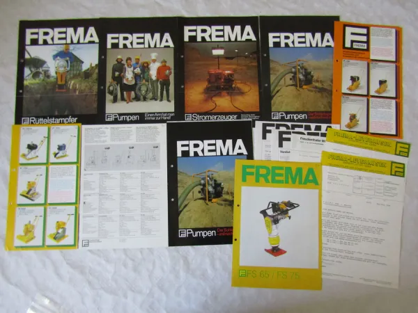 9 Prospekte FREMA Rüttelstampfer Stromerzeuger Pumpen Verdichter 80er Jahre