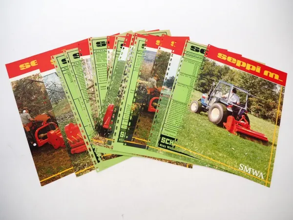 9x Orig. Prospekt Preisliste Seppi M. SMWA SAV Garden Forst Mulchgerät ca. 1991