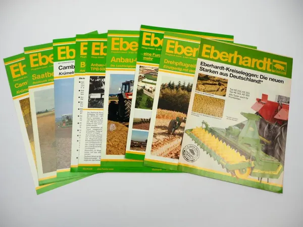 9x Original Prospekt Eberhardt Pflugfabrik Landtechnik Egge Pflug Walzen 1980er
