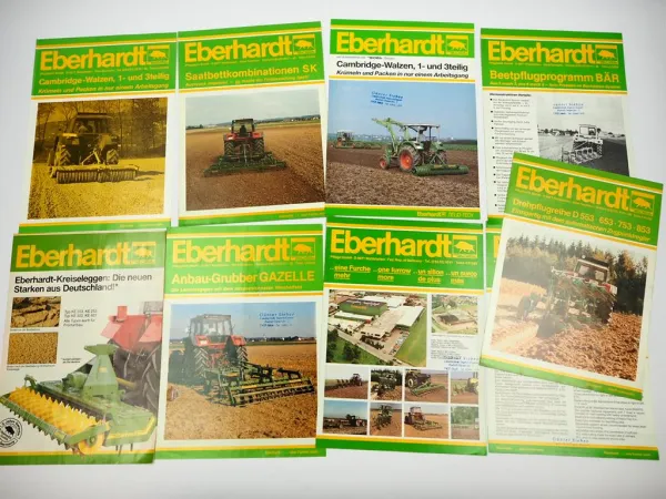 9x Original Prospekt Eberhardt Pflugfabrik Landtechnik Egge Pflug Walzen 1980er