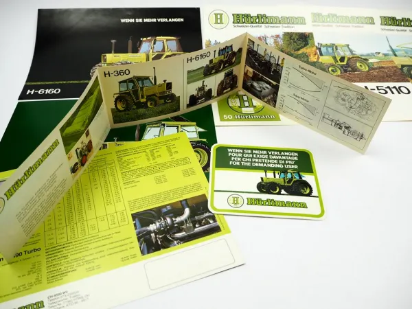 9x Original Prospekt Flyer Aufkleber Hürlimann H-360 - 6160 Schlepper 1979/1981