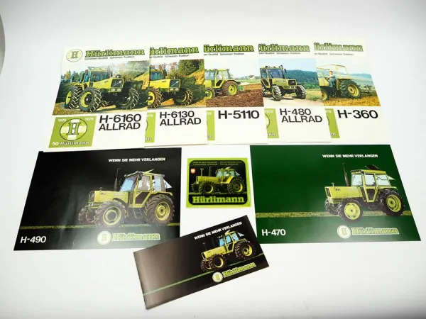 9x Original Prospekt Flyer Aufkleber Hürlimann H-360 - 6160 Traktor ca 1979/81