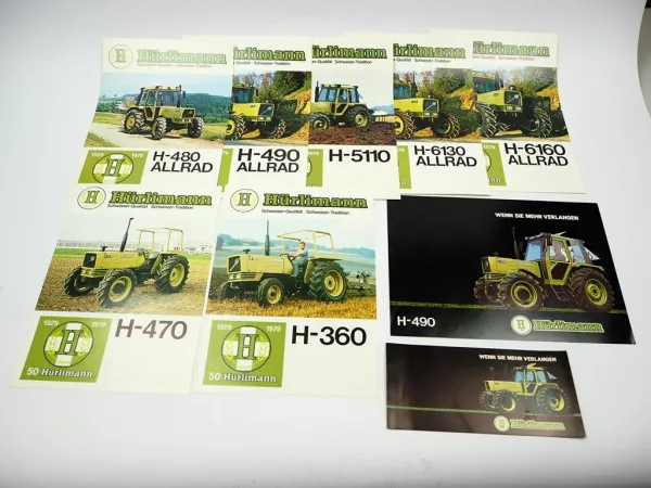9x Original Prospekt & Flyer Hürlimann H-360 480 490 4110 6130 6160 Traktor 1979/81