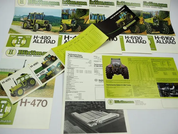 9x Original Prospekt & Flyer Hürlimann H-360 480 490 4110 6130 6160 Traktor 1979/81