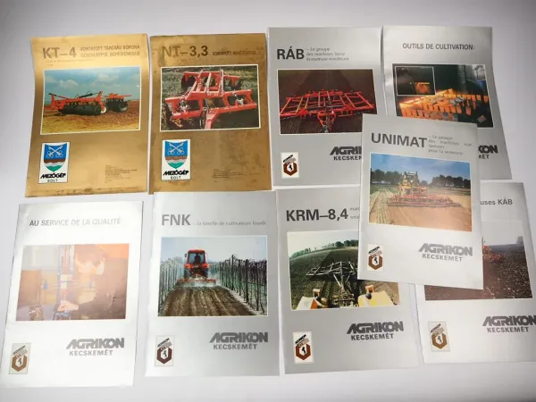 9x Original Prospekt in Mappe Agrikon Landtechnik Ungarn 1970/80er Jahre