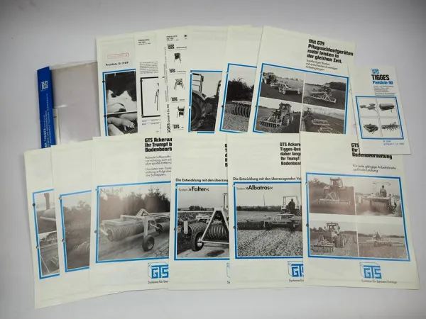 9x Original Prospekt Preisliste Mappe GTS Gebr. Tigges Landtechnik 1990er Jahre
