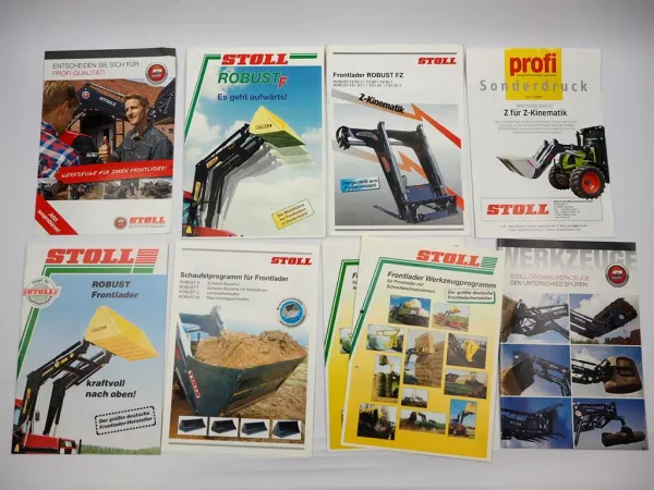 9x Original Prospekt Stoll Frontlader mit Werkzeugen 1990/2000er Jahre