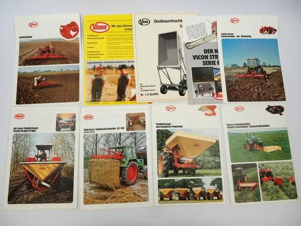 9x Original Prospekt Vicon Landtechnik Düngerstreuer Scheibenmäher 1970/80er J.