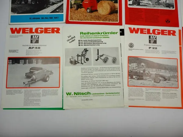 9x Original Prospekt Welger Landtechnik 1970/80er Jahre Presse Mähwerk