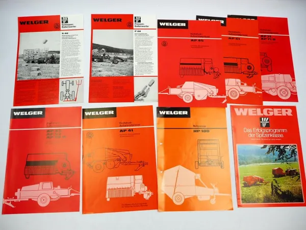 9x Original Prospekt Welger Landtechnik Pressen Ballenwerfer 1970/80er Jahre