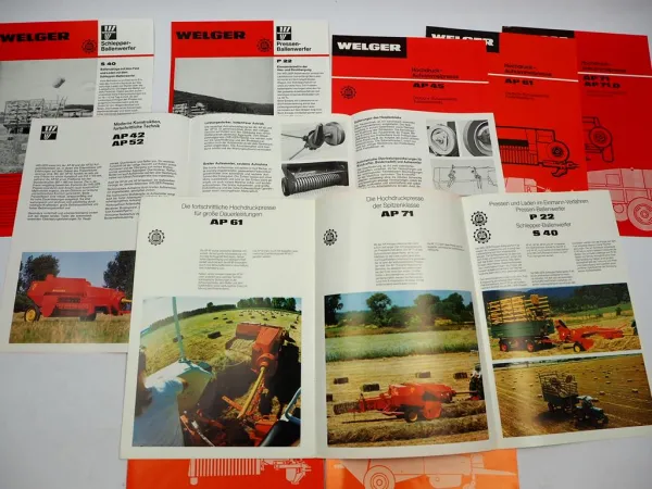 9x Original Prospekt Welger Landtechnik Pressen Ballenwerfer 1970/80er Jahre