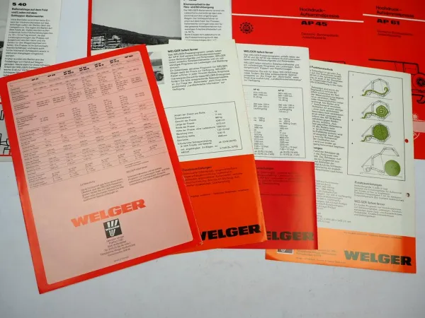 9x Original Prospekt Welger Landtechnik Pressen Ballenwerfer 1970/80er Jahre